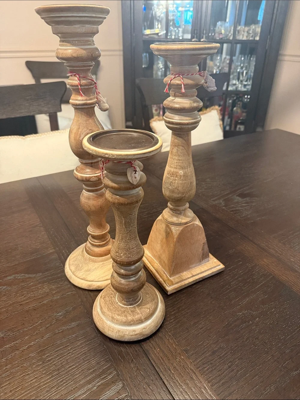 Rustic Wood Candle Holder Set - Natural Wood Finish